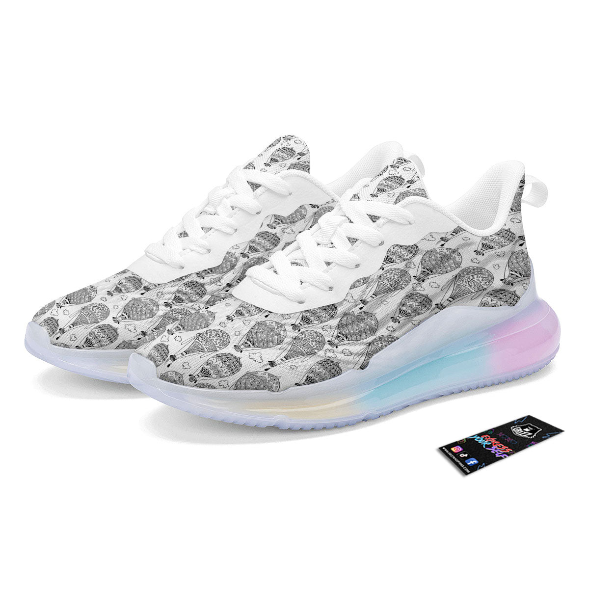 Balloon White And Black Print Pattern Running Sneakers-grizzshop