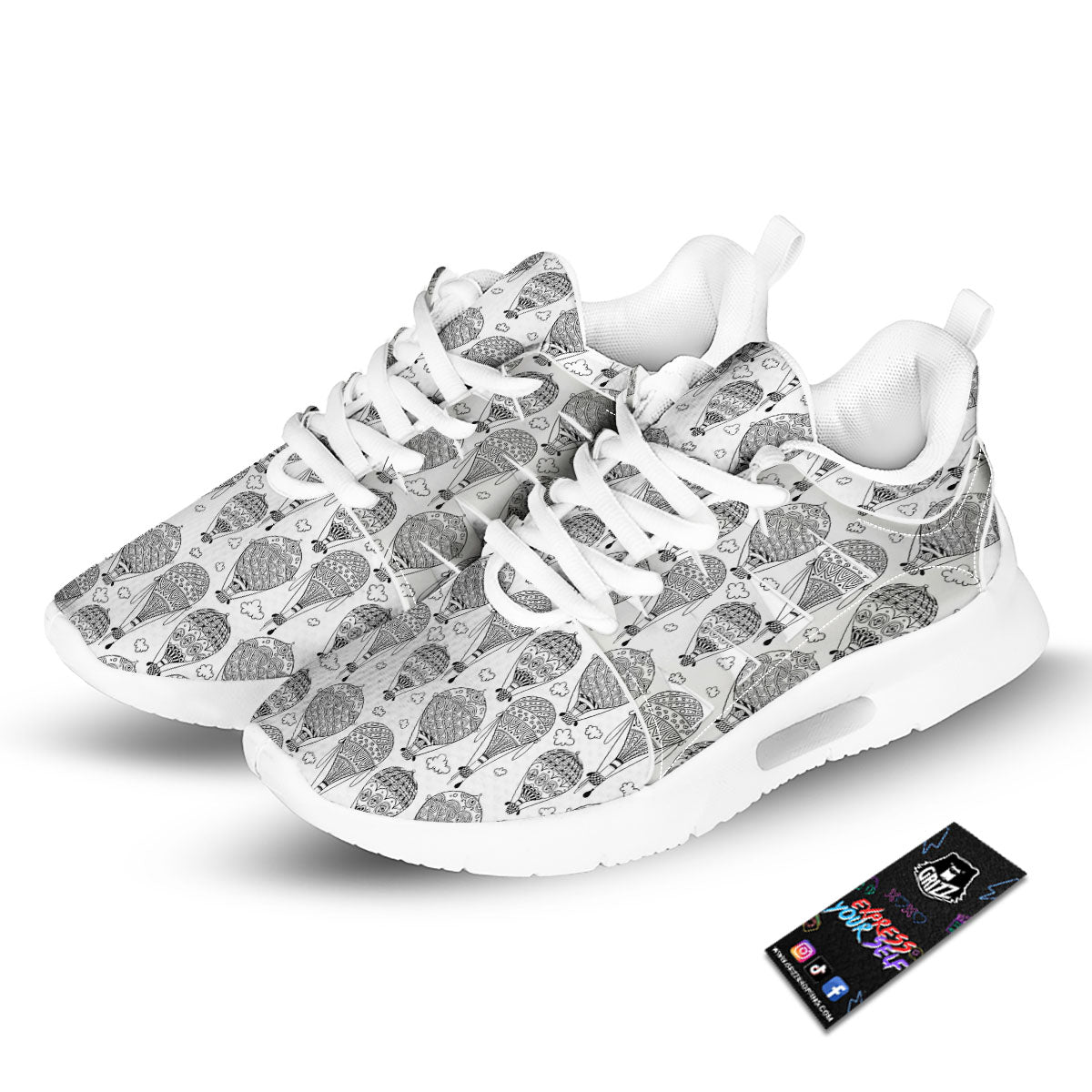 Balloon White And Black Print Pattern Tennis Shoes-grizzshop