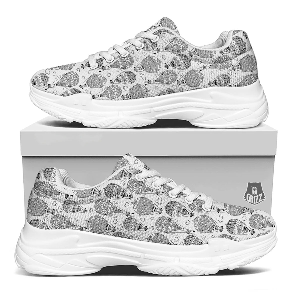 Balloon White And Black Print Pattern White Chunky Shoes-grizzshop