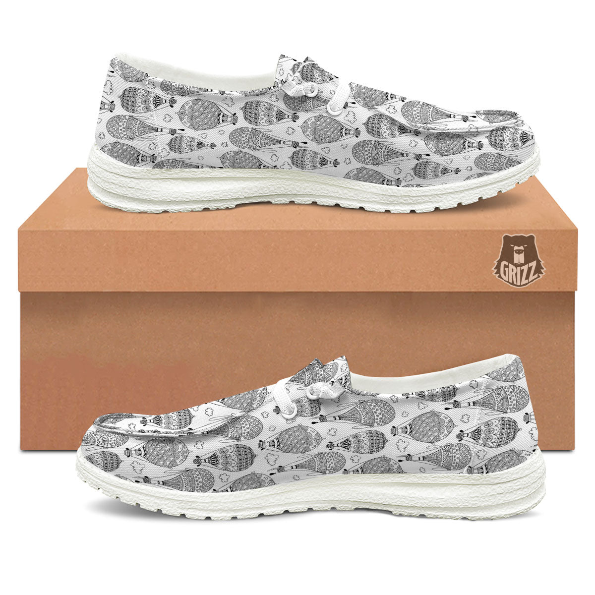 Balloon White And Black Print Pattern White Loafers-grizzshop