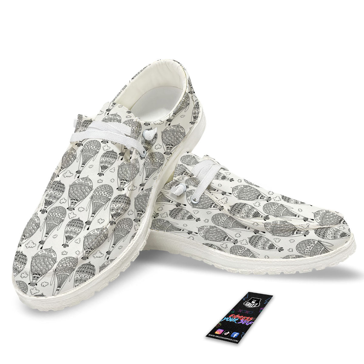 Balloon White And Black Print Pattern White Loafers-grizzshop