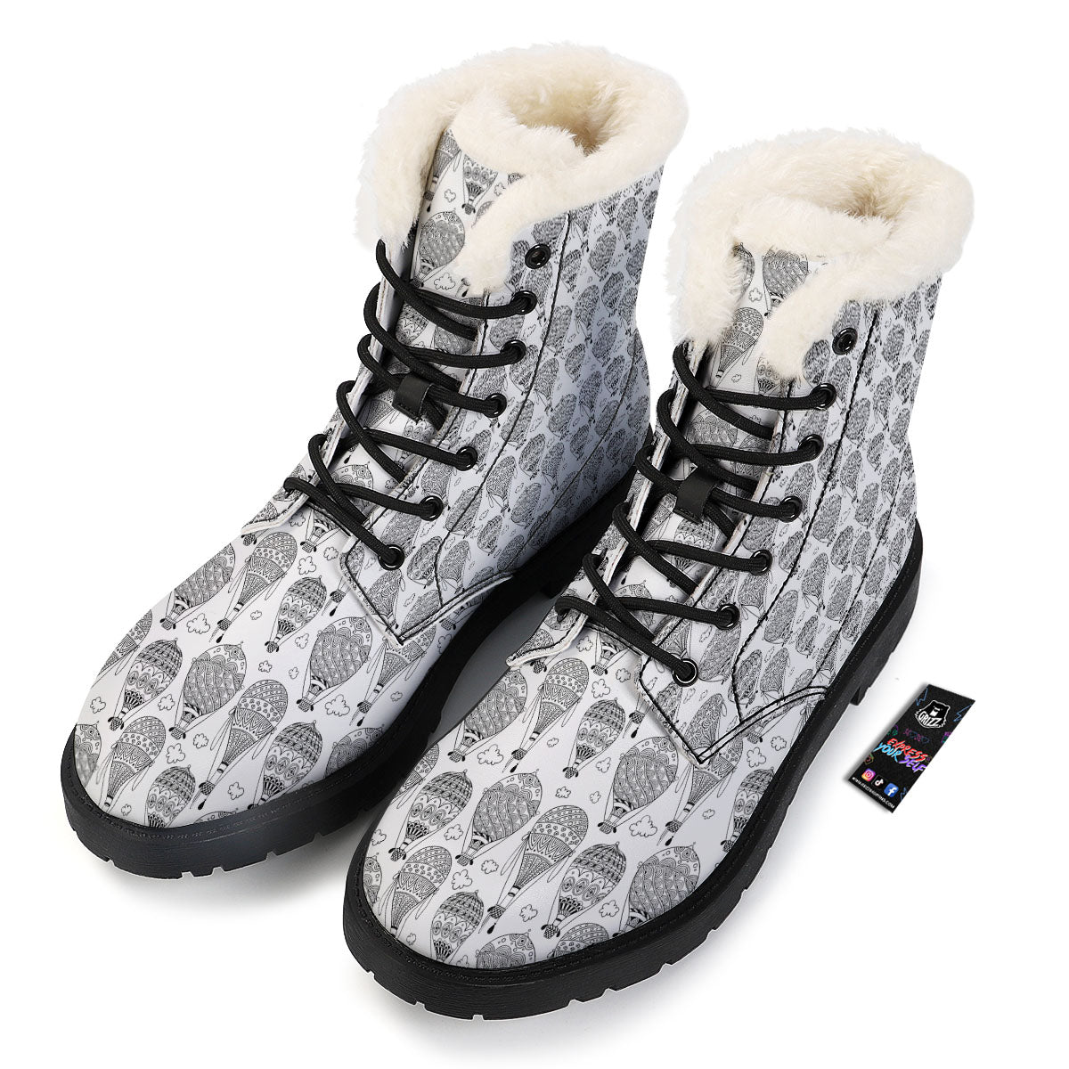 Balloon White And Black Print Pattern Winter Boots-grizzshop