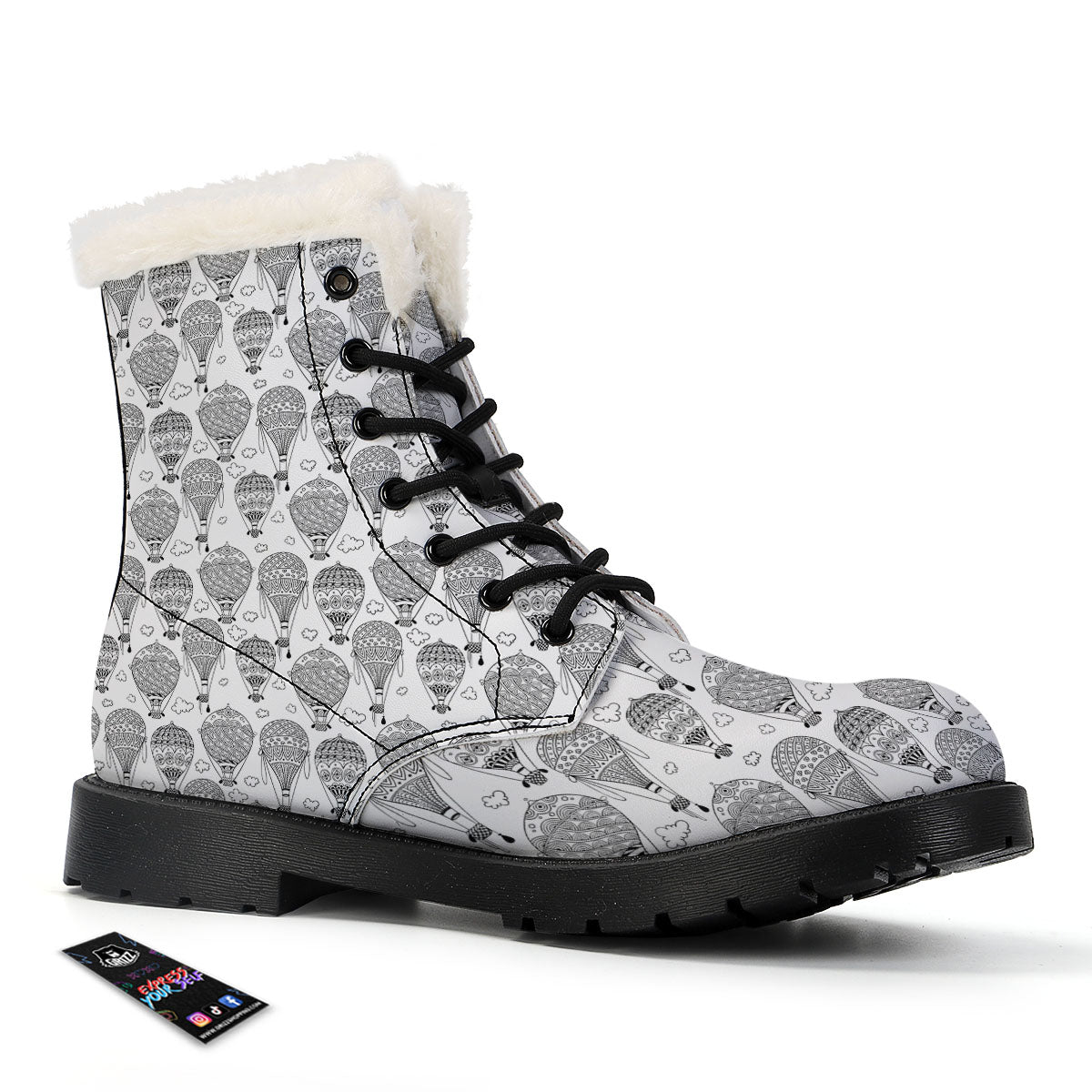Balloon White And Black Print Pattern Winter Boots-grizzshop
