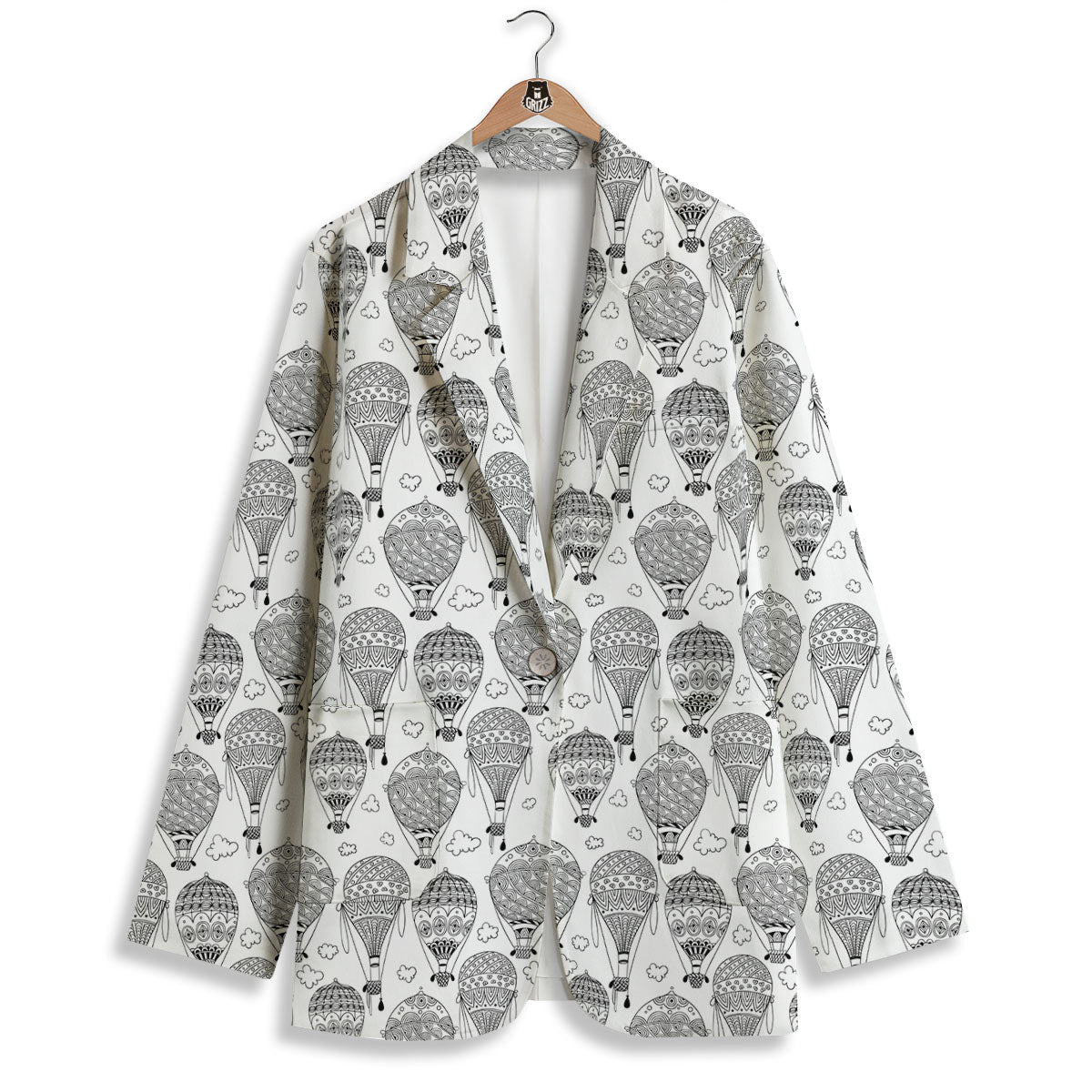 Balloon White And Black Print Pattern Women's Blazer-grizzshop