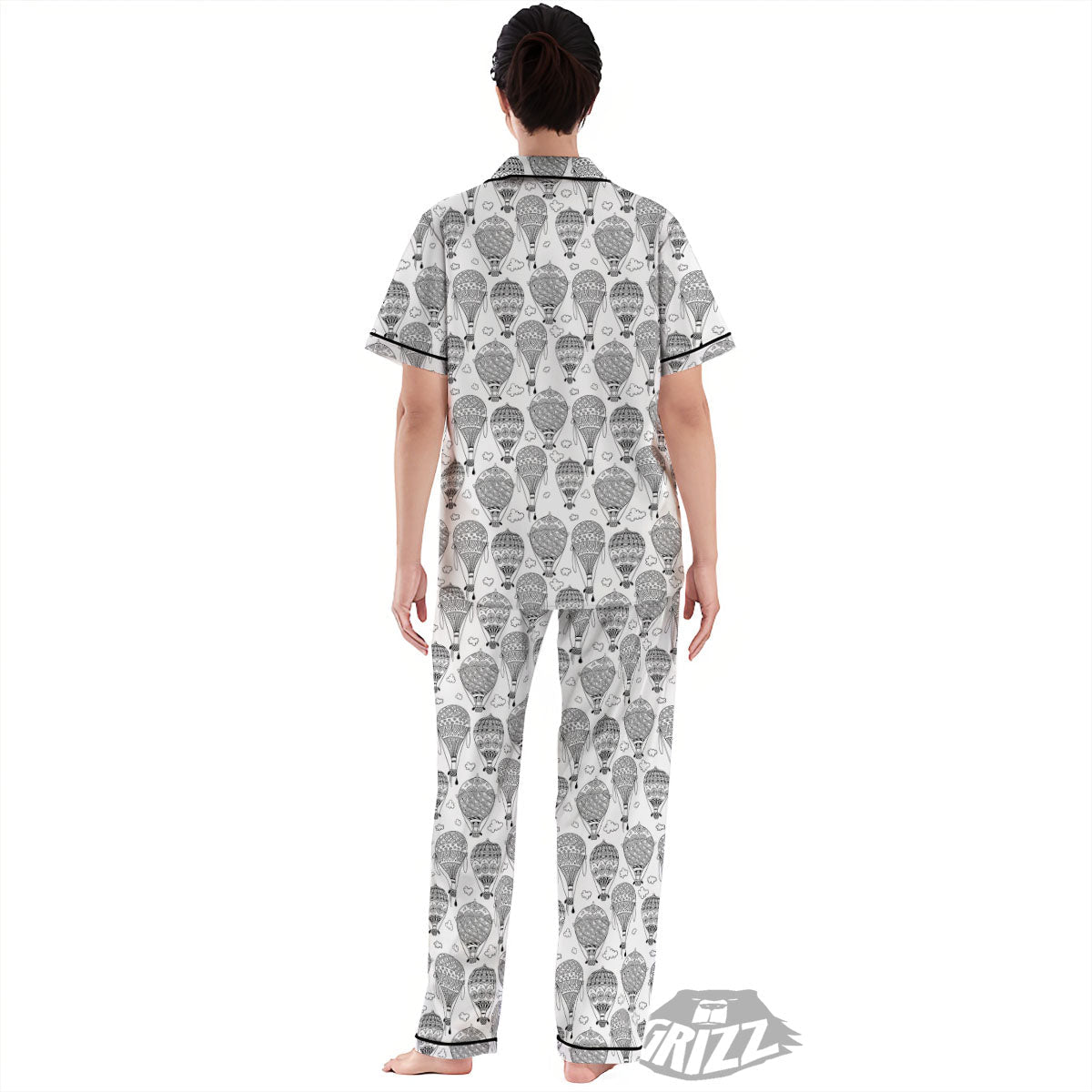 Balloon White And Black Print Pattern Women's Pajamas Set-grizzshop