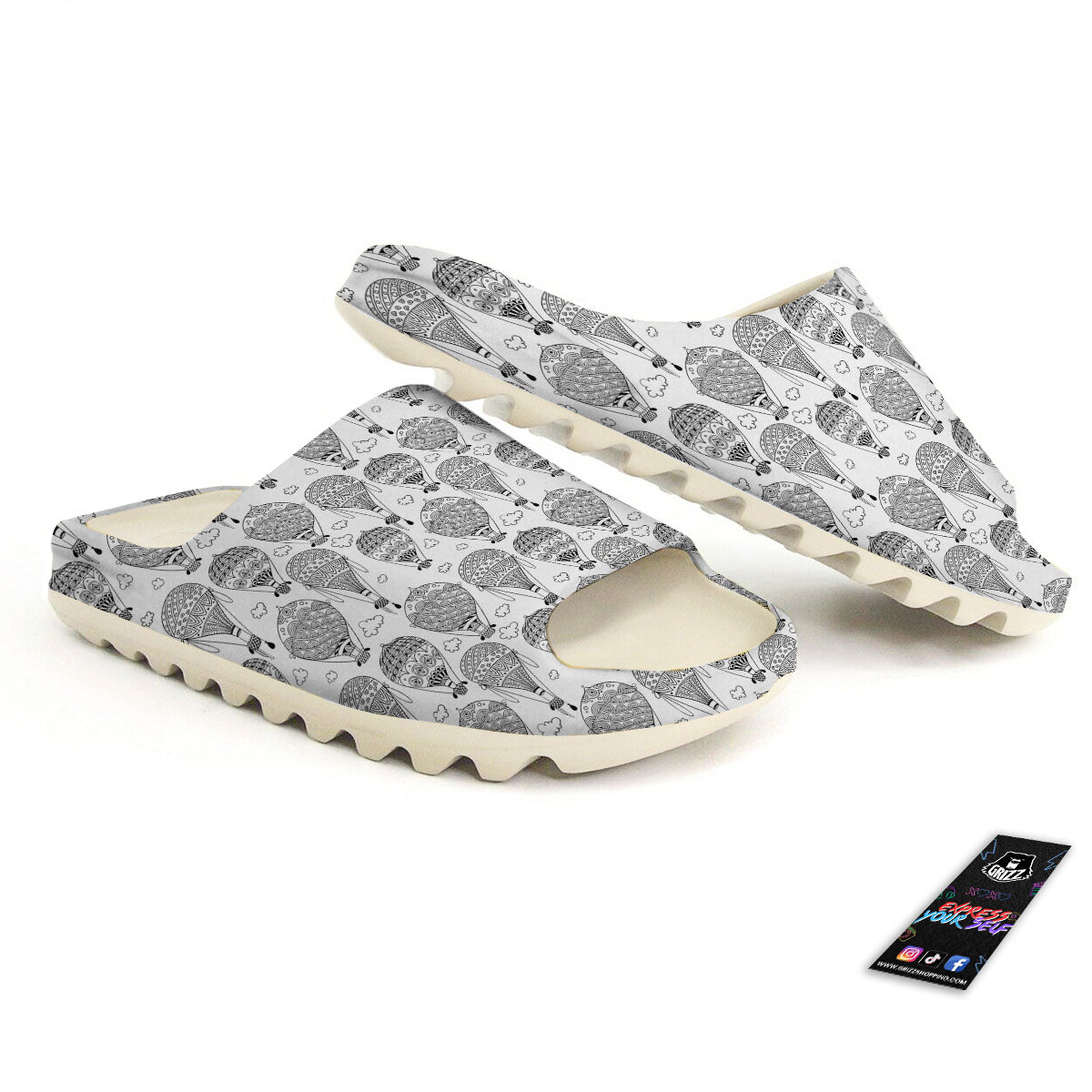 Balloon White And Black Print Pattern Sandals-grizzshop