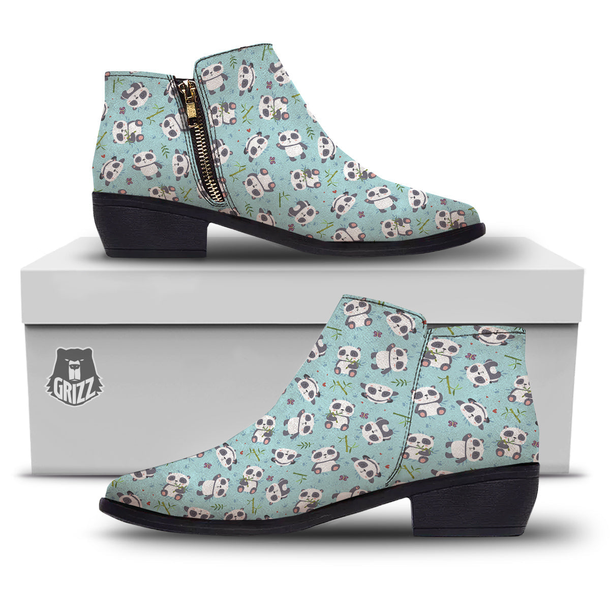 Bamboo And Cute Panda Print Pattern Ankle Boots-grizzshop
