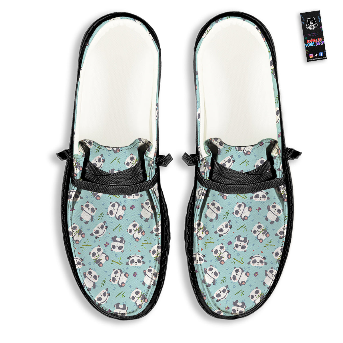 Bamboo And Cute Panda Print Pattern Black Loafers-grizzshop