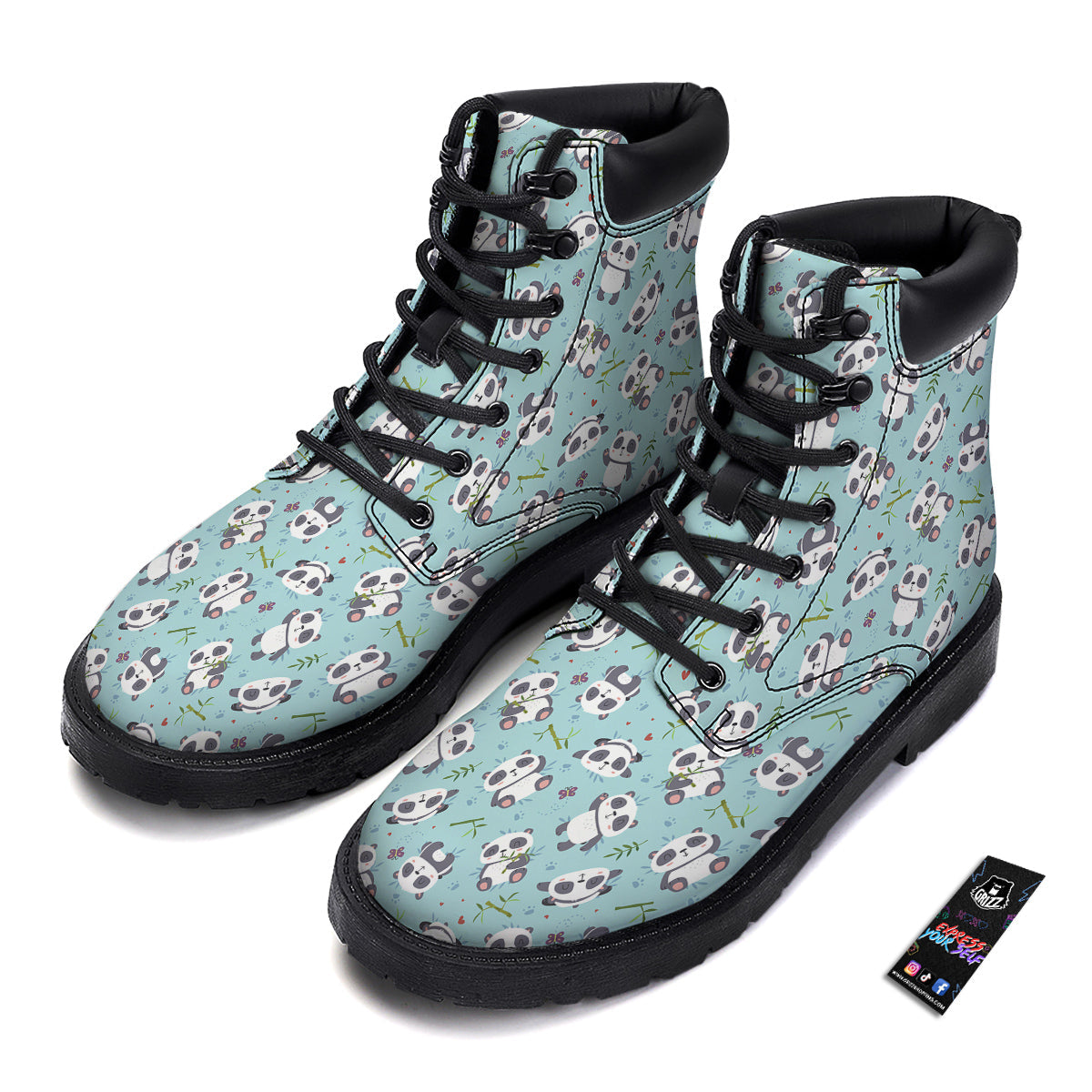 Bamboo And Cute Panda Print Pattern Boots-grizzshop
