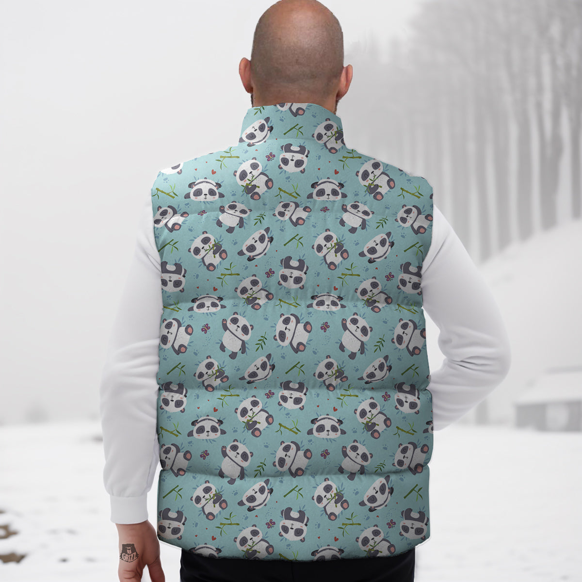 Bamboo And Cute Panda Print Pattern Down Vest