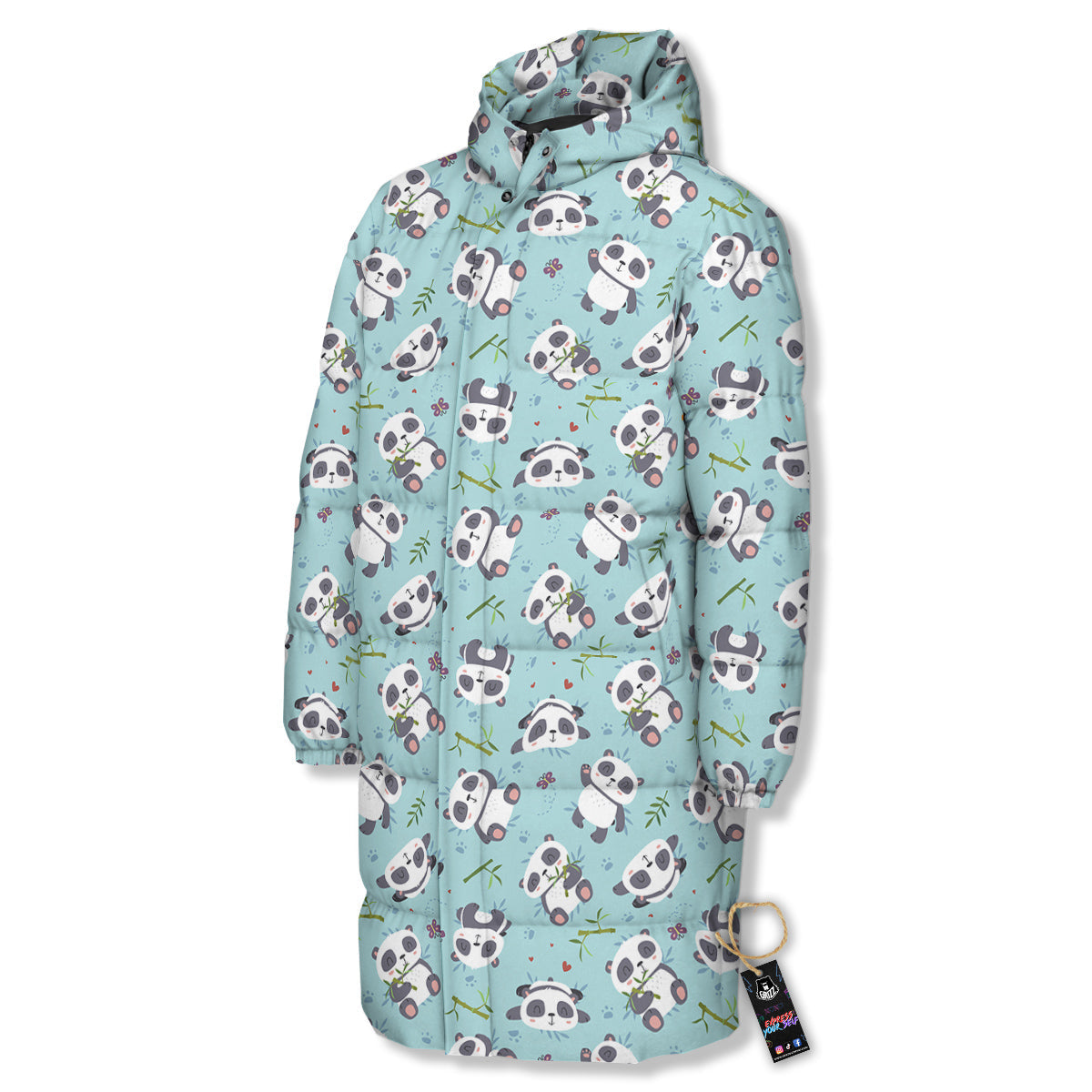 Bamboo And Cute Panda Print Pattern Long Down Jacket-grizzshop