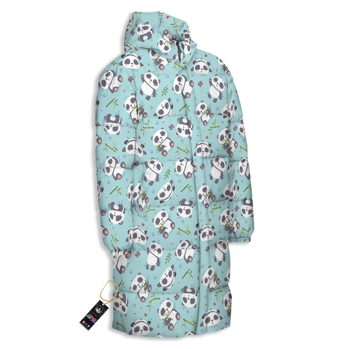 Bamboo And Cute Panda Print Pattern Long Down Jacket-grizzshop