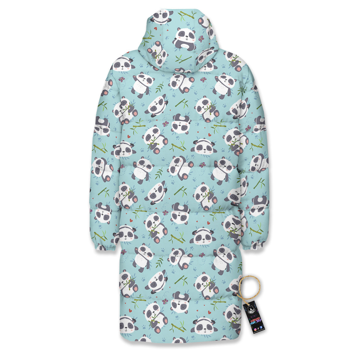 Bamboo And Cute Panda Print Pattern Long Down Jacket-grizzshop