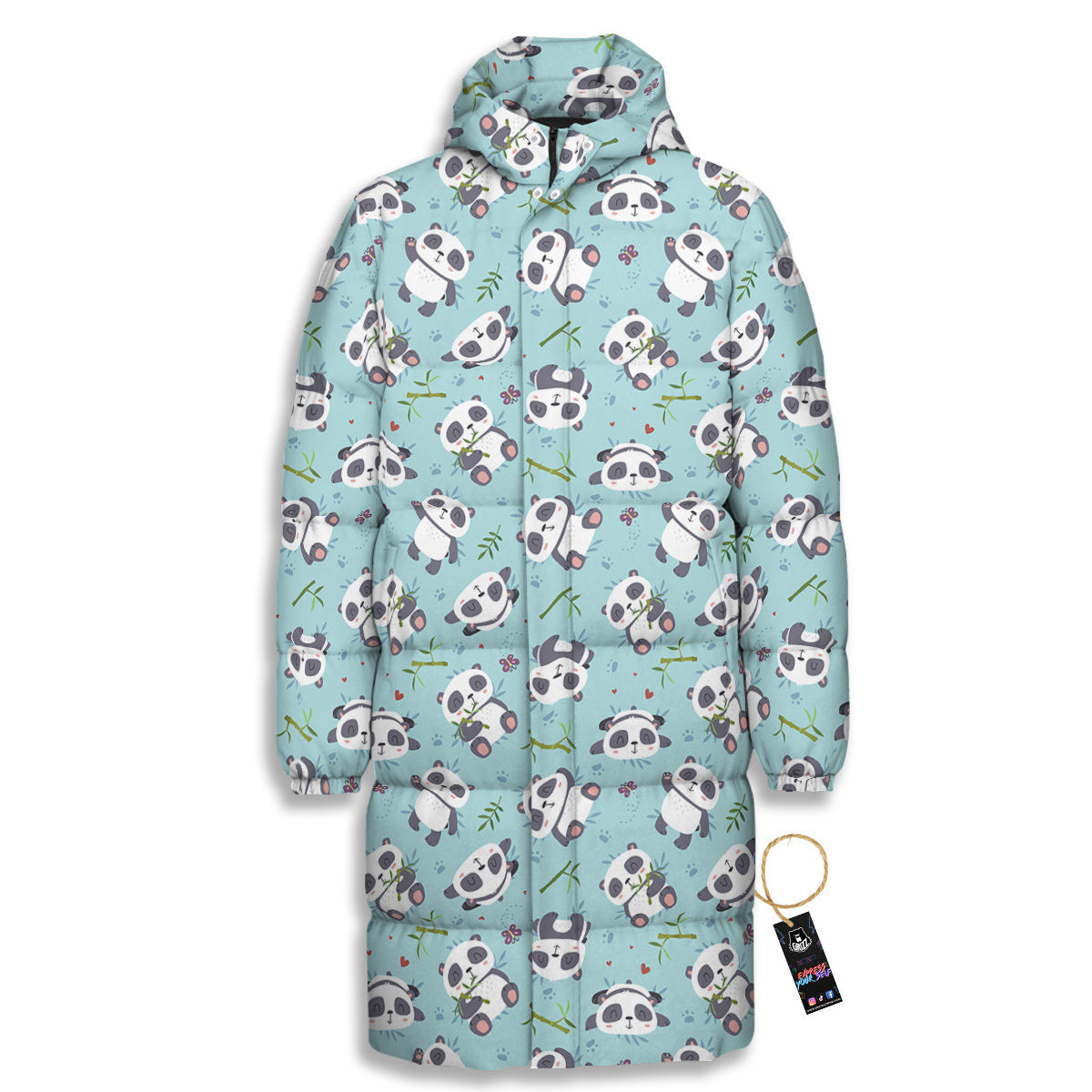 Bamboo And Cute Panda Print Pattern Long Down Jacket-grizzshop