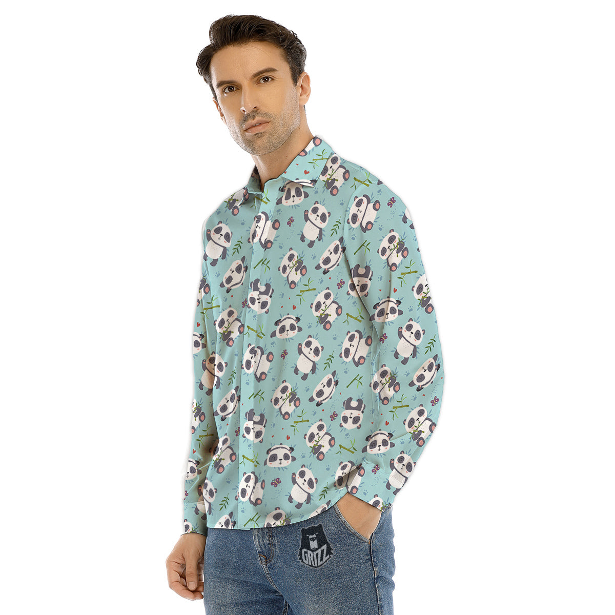 Bamboo And Cute Panda Print Pattern Men's Dress Shirts-grizzshop