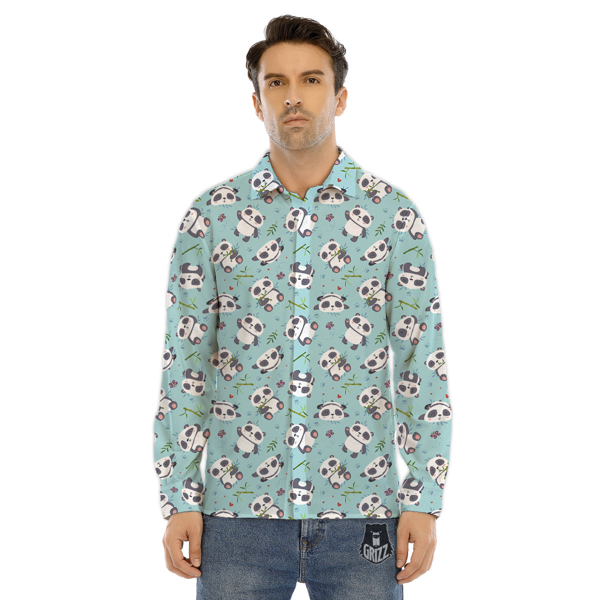 Bamboo And Cute Panda Print Pattern Men's Dress Shirts-grizzshop