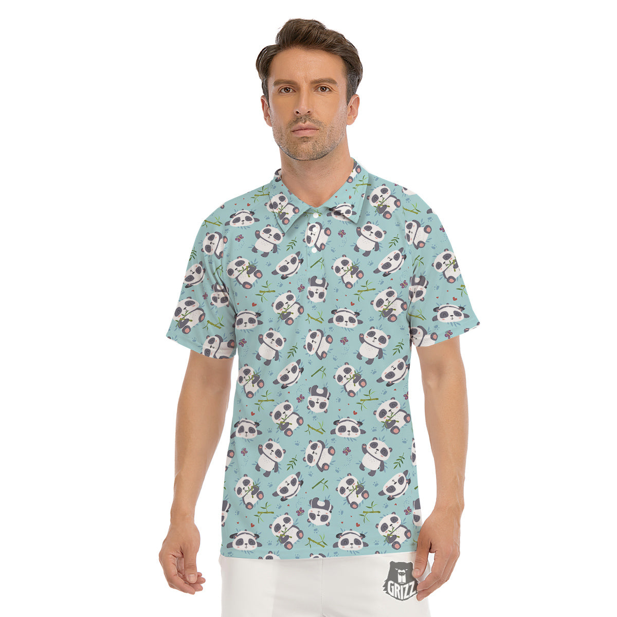 Bamboo And Cute Panda Print Pattern Men's Golf Shirts-grizzshop