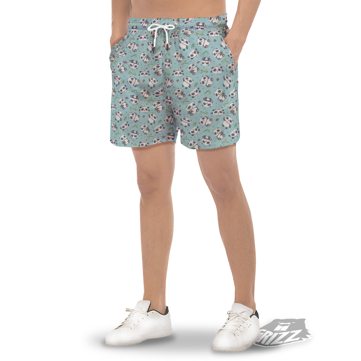 Bamboo And Cute Panda Print Pattern Men's Gym Shorts-grizzshop