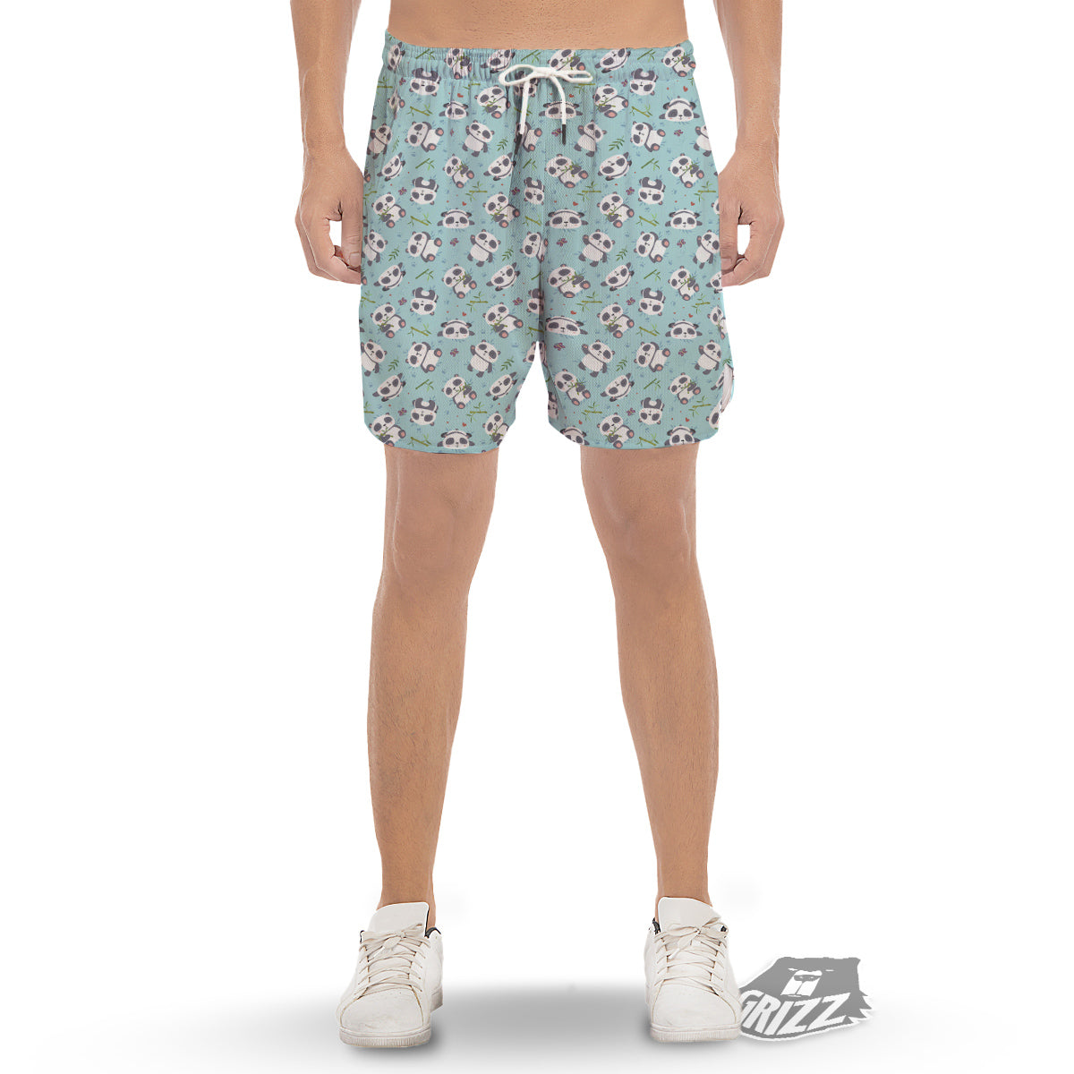 Bamboo And Cute Panda Print Pattern Men's Gym Shorts-grizzshop
