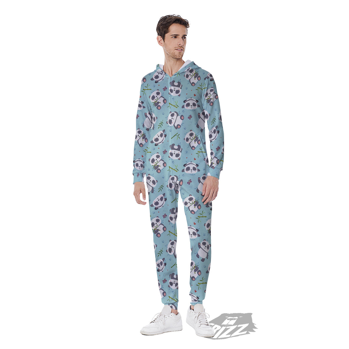 Bamboo And Cute Panda Print Pattern Men's Jumpsuit-grizzshop