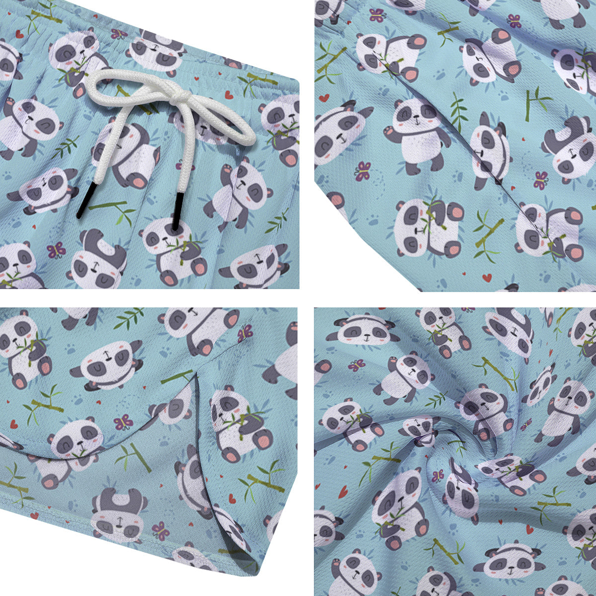Bamboo And Cute Panda Print Pattern Men's Running Shorts-grizzshop