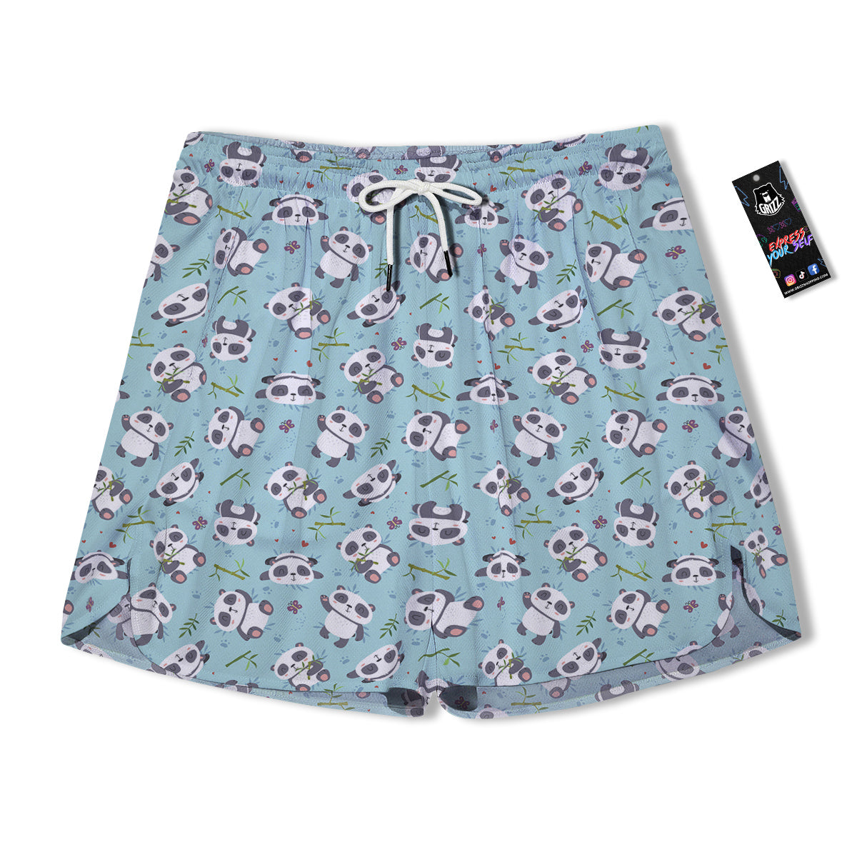 Bamboo And Cute Panda Print Pattern Men's Running Shorts-grizzshop