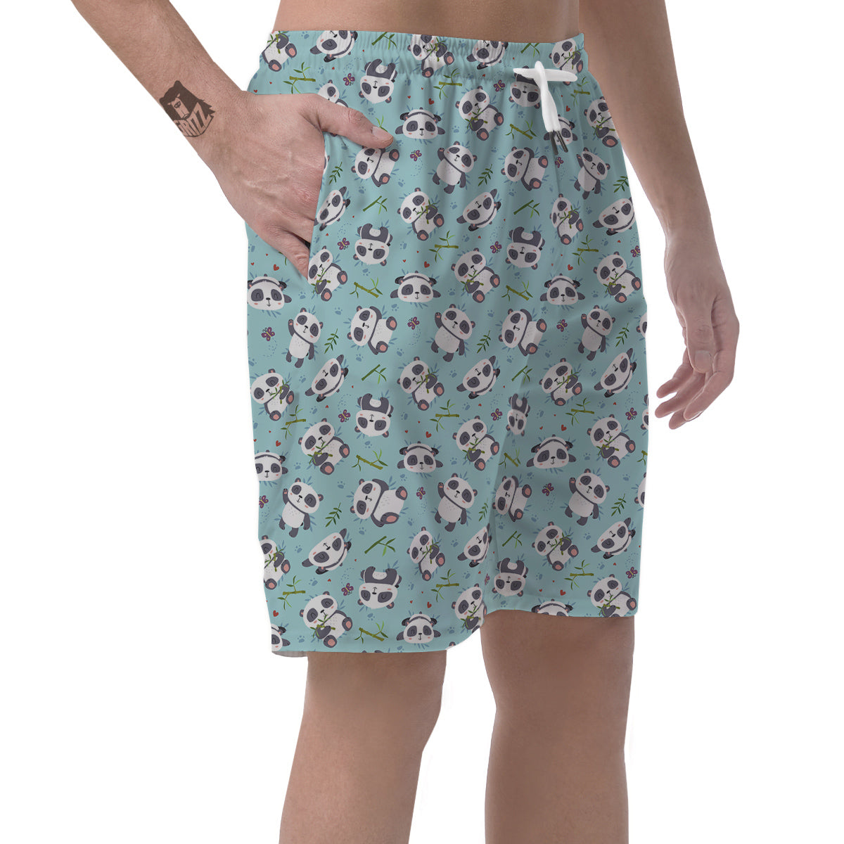 Bamboo And Cute Panda Print Pattern Men's Shorts-grizzshop