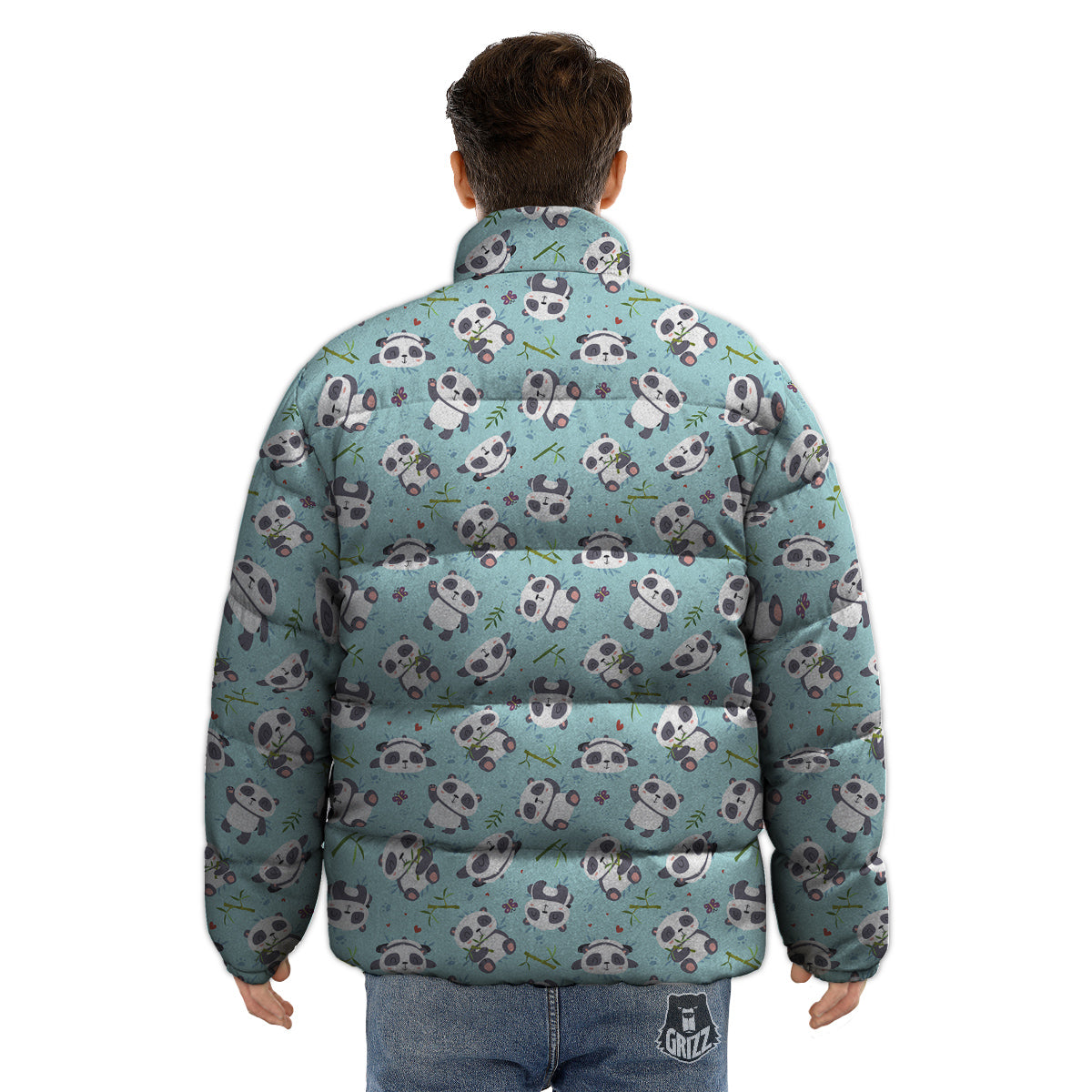 Bamboo And Cute Panda Print Pattern Puffer Jacket-grizzshop