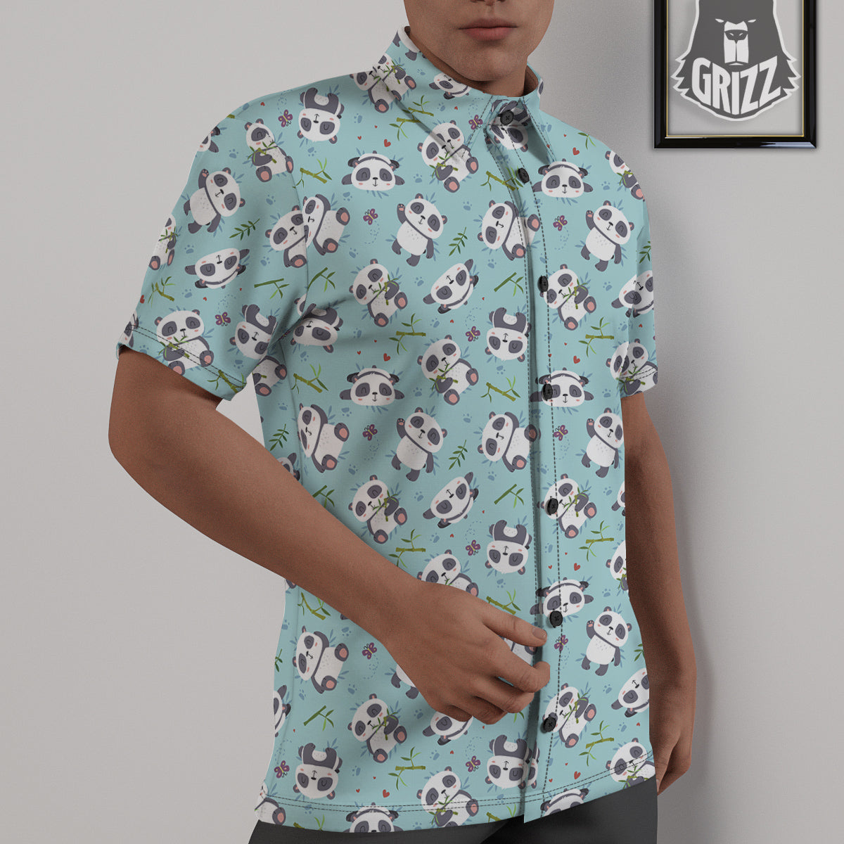 Bamboo And Cute Panda Print Pattern Untucked Shirts-grizzshop