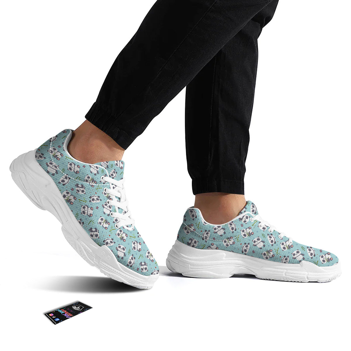 Bamboo And Cute Panda Print Pattern White Chunky Shoes-grizzshop