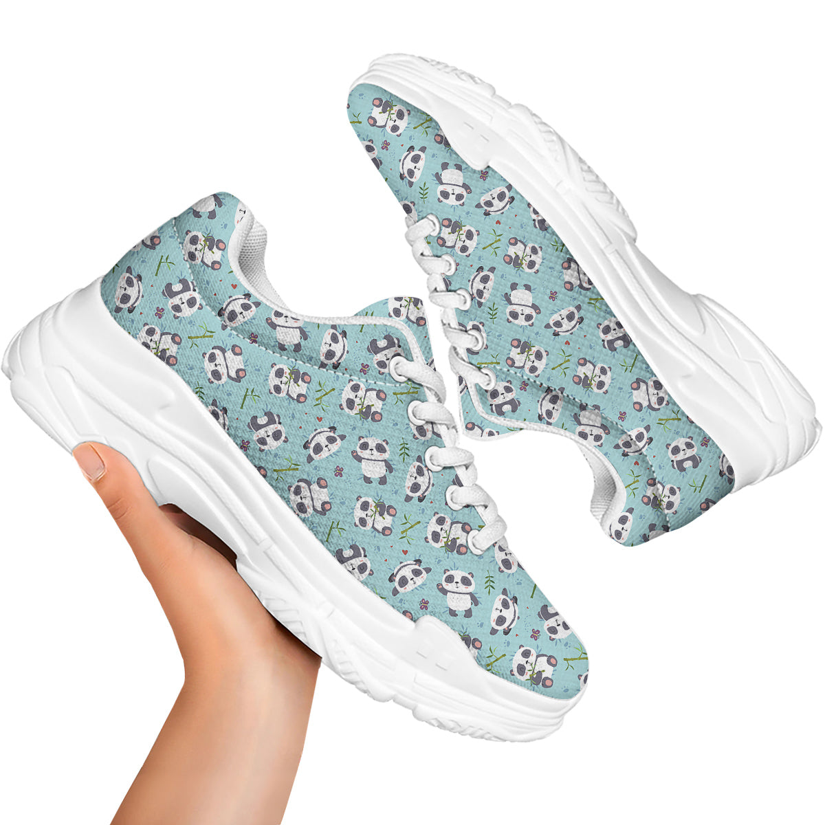 Bamboo And Cute Panda Print Pattern White Chunky Shoes-grizzshop