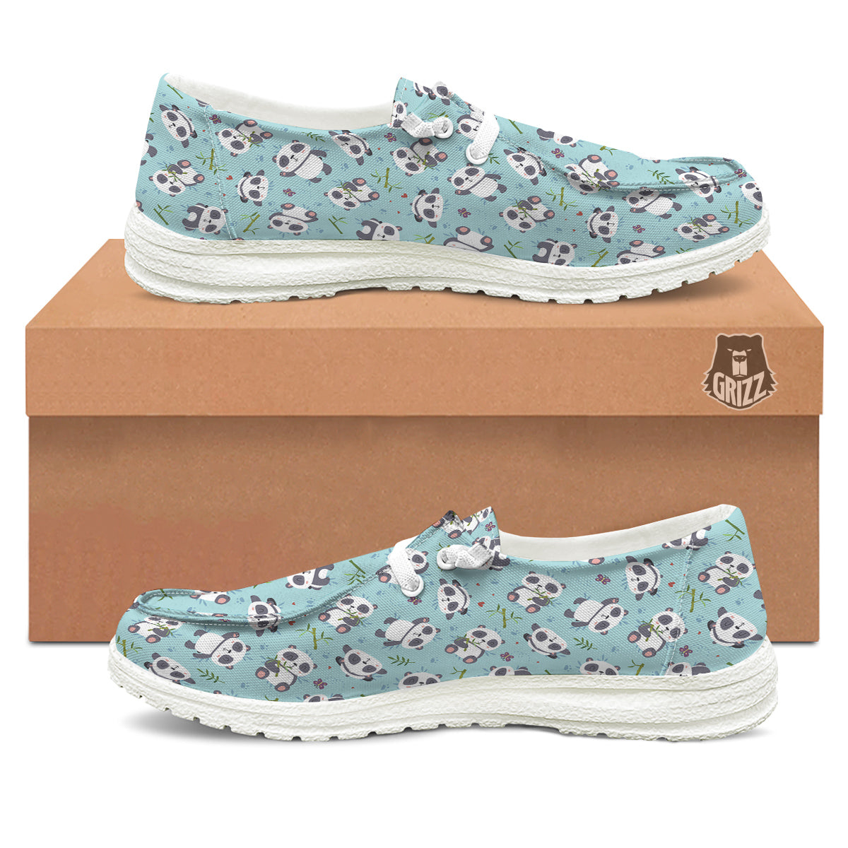 Bamboo And Cute Panda Print Pattern White Loafers-grizzshop
