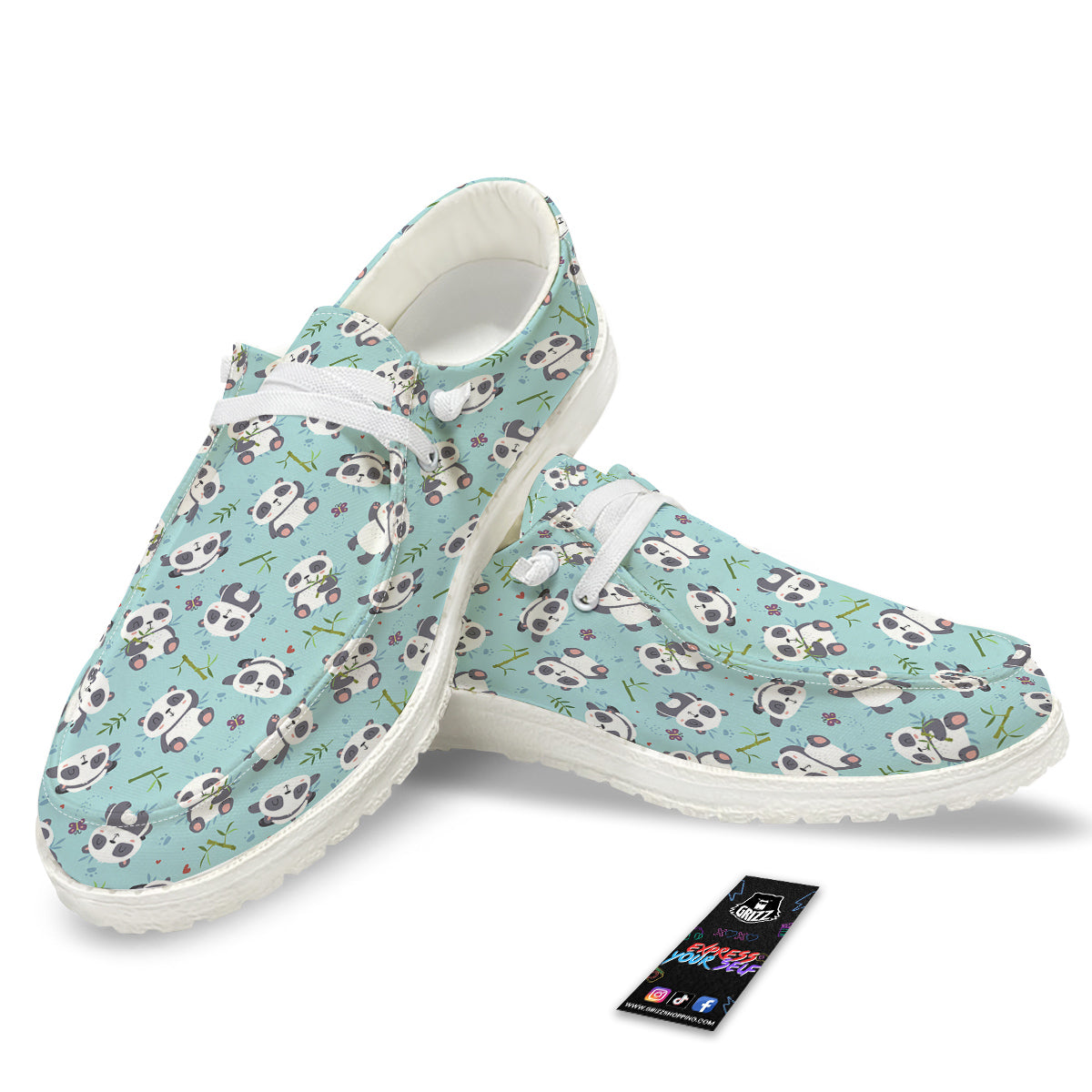 Bamboo And Cute Panda Print Pattern White Loafers-grizzshop