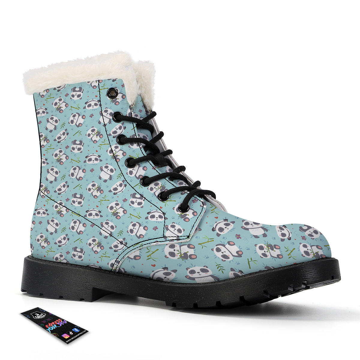Bamboo And Cute Panda Print Pattern Winter Boots-grizzshop