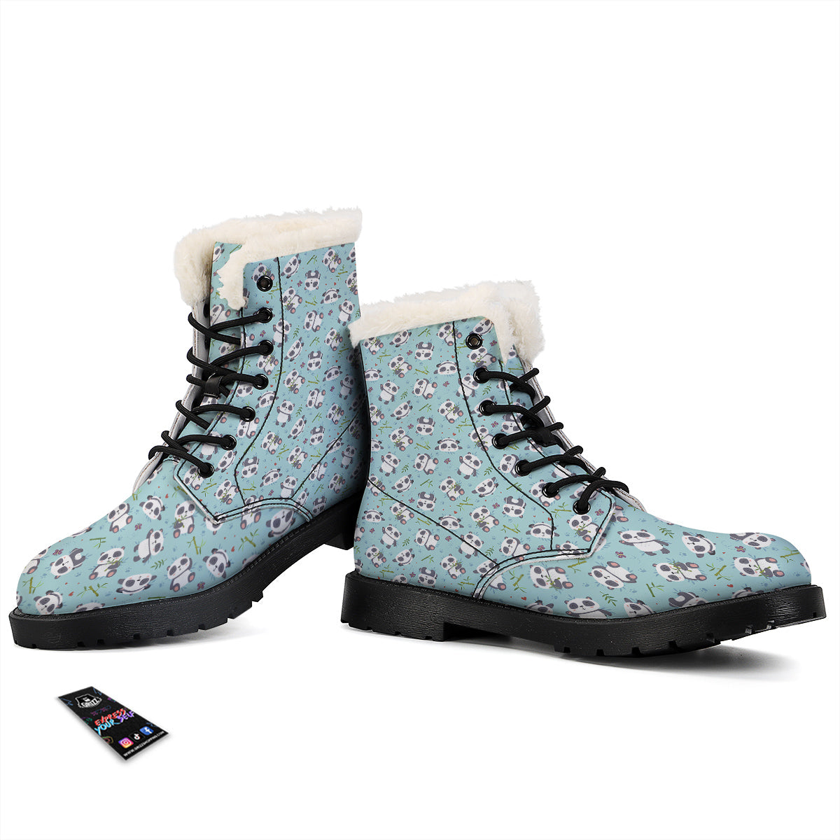 Bamboo And Cute Panda Print Pattern Winter Boots-grizzshop