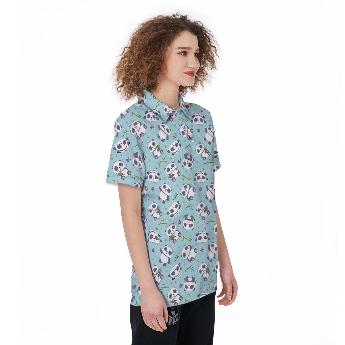 Bamboo And Cute Panda Print Pattern Women's Golf Shirts-grizzshop