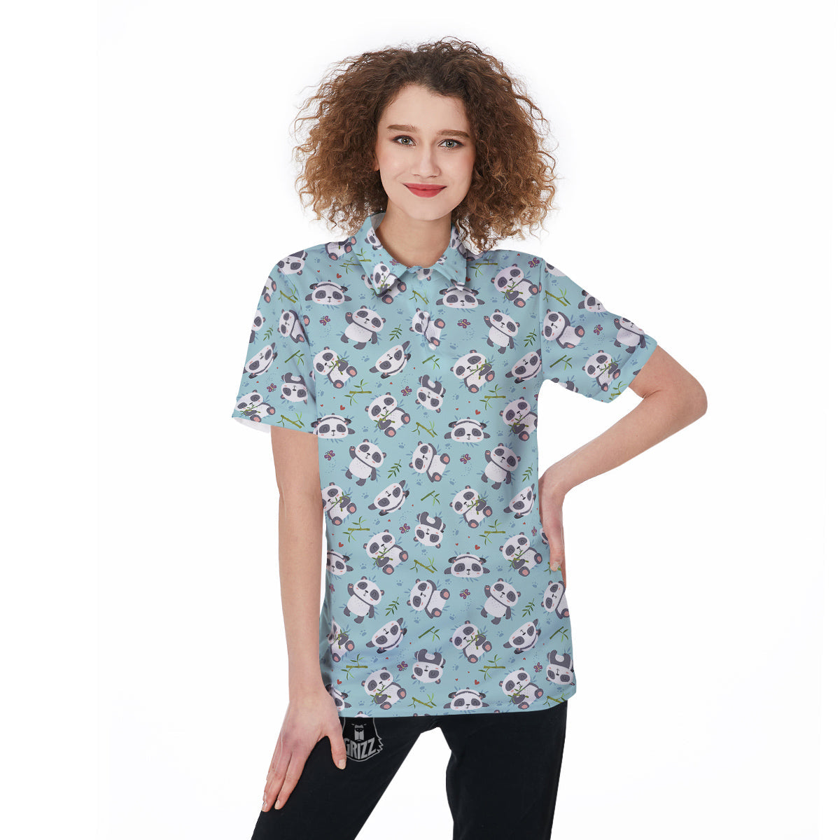 Bamboo And Cute Panda Print Pattern Women's Golf Shirts-grizzshop