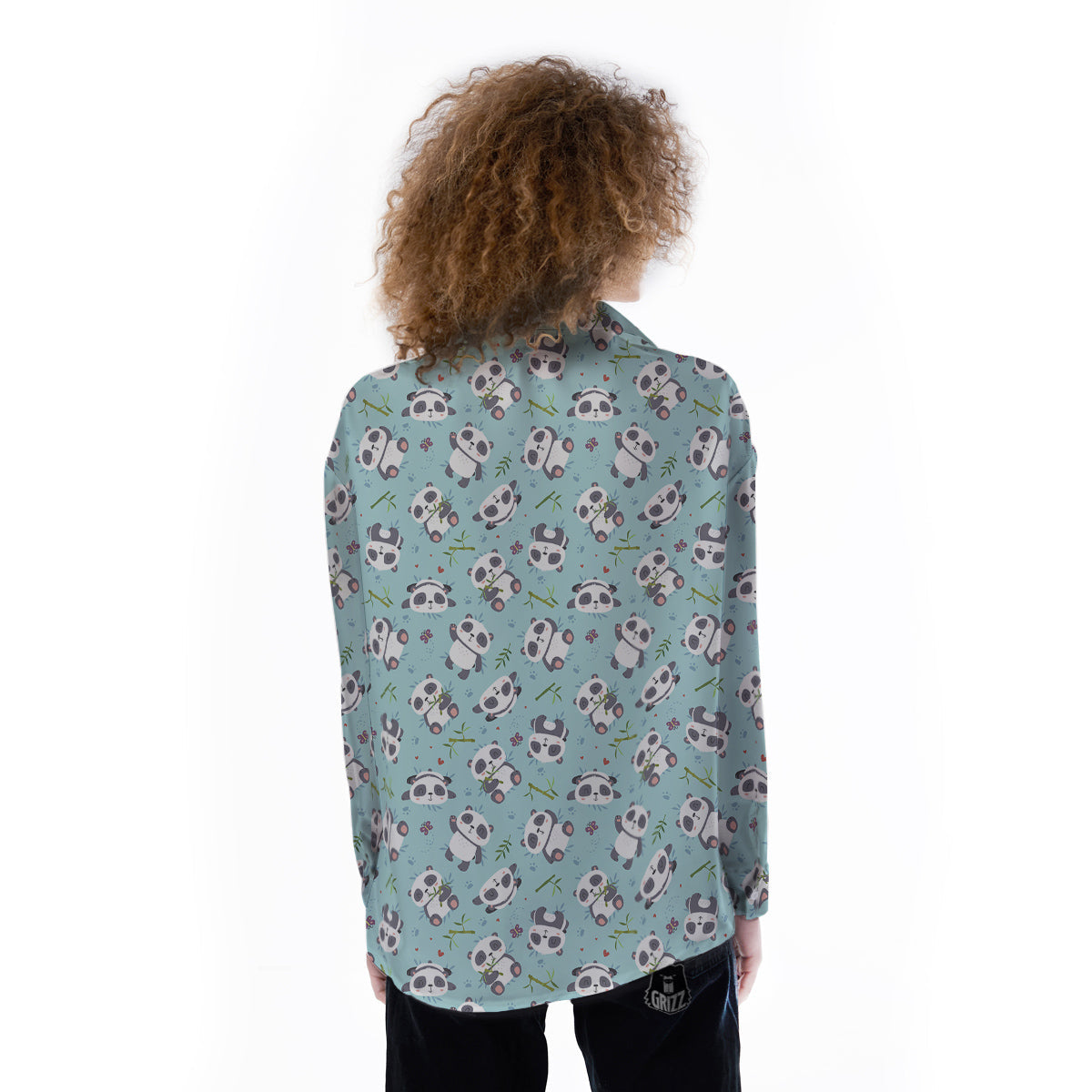 Bamboo And Cute Panda Print Pattern Women's Long Sleeve Shirts-grizzshop