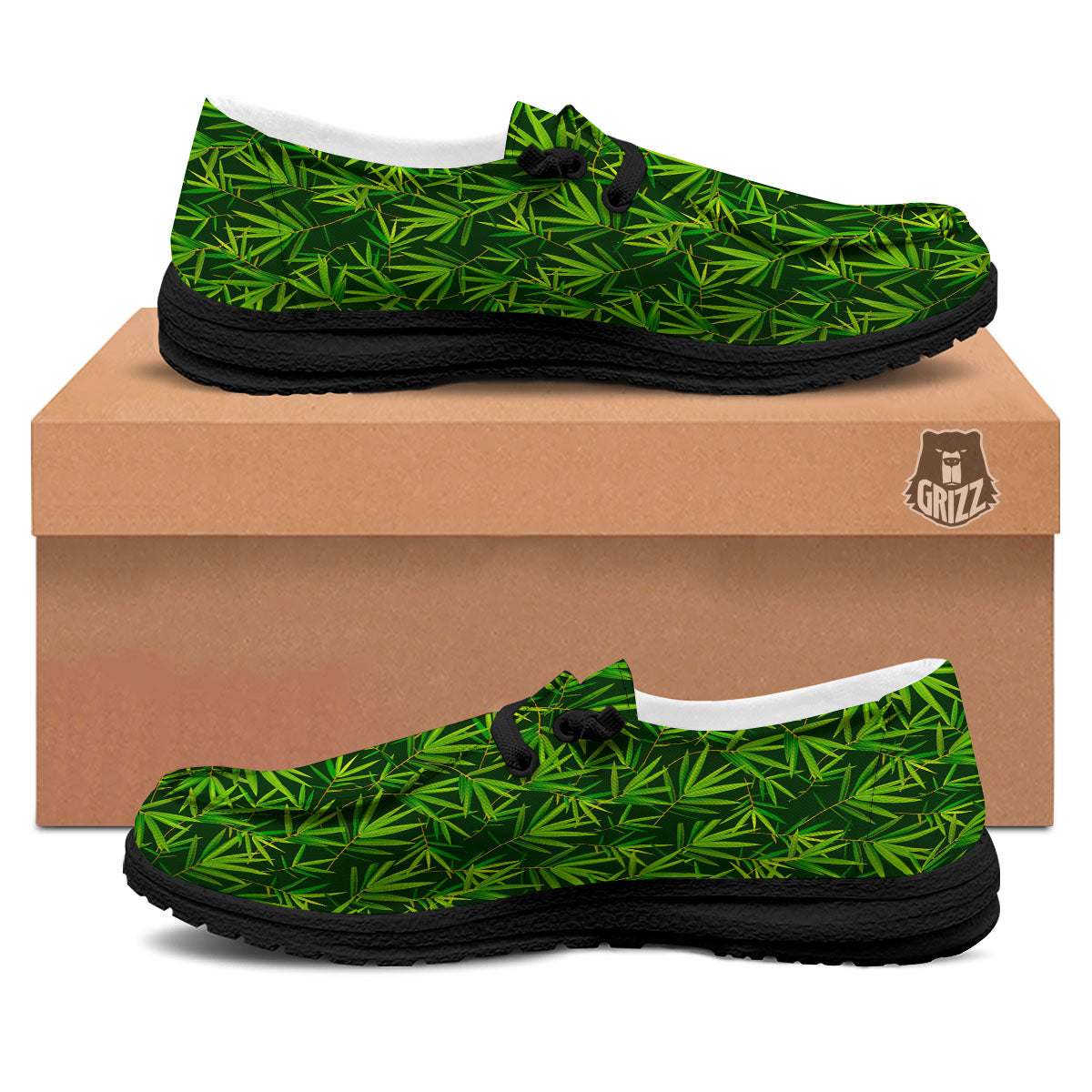 Bamboo Leaf Green Print Pattern Black Loafers-grizzshop