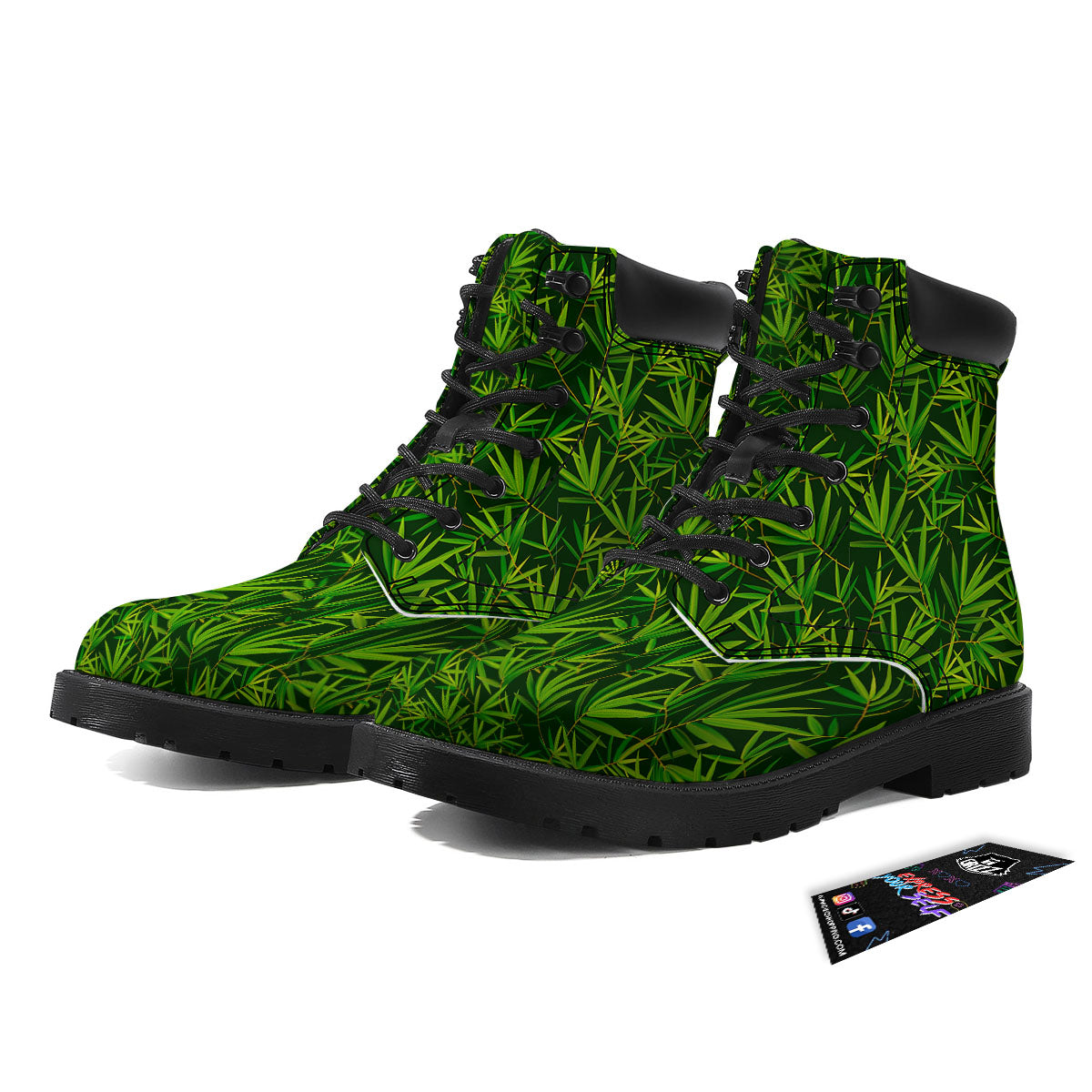Bamboo Leaf Green Print Pattern Boots-grizzshop