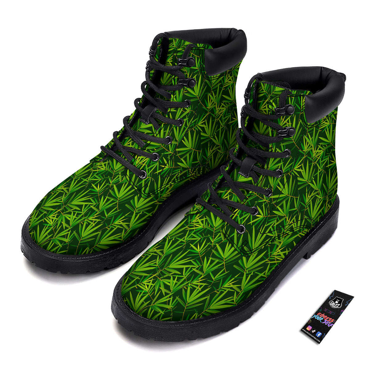 Bamboo Leaf Green Print Pattern Boots-grizzshop