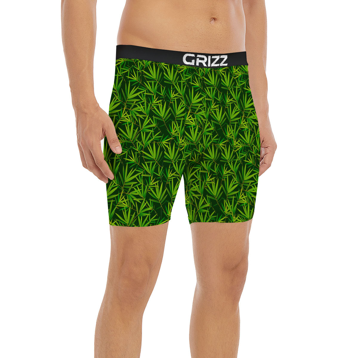 Bamboo Leaf Green Print Pattern Boxer Briefs-grizzshop