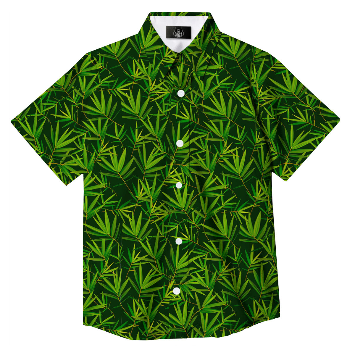 Bamboo Leaf Green Print Pattern Button Up Shirt-grizzshop