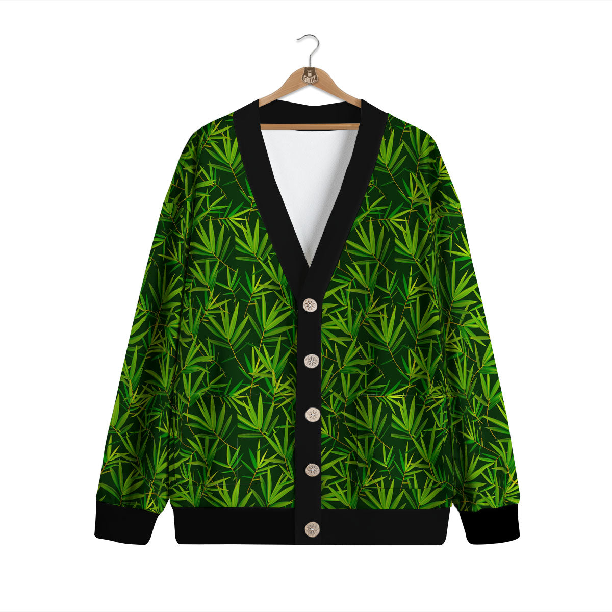 Bamboo Leaf Green Print Pattern Cardigan-grizzshop
