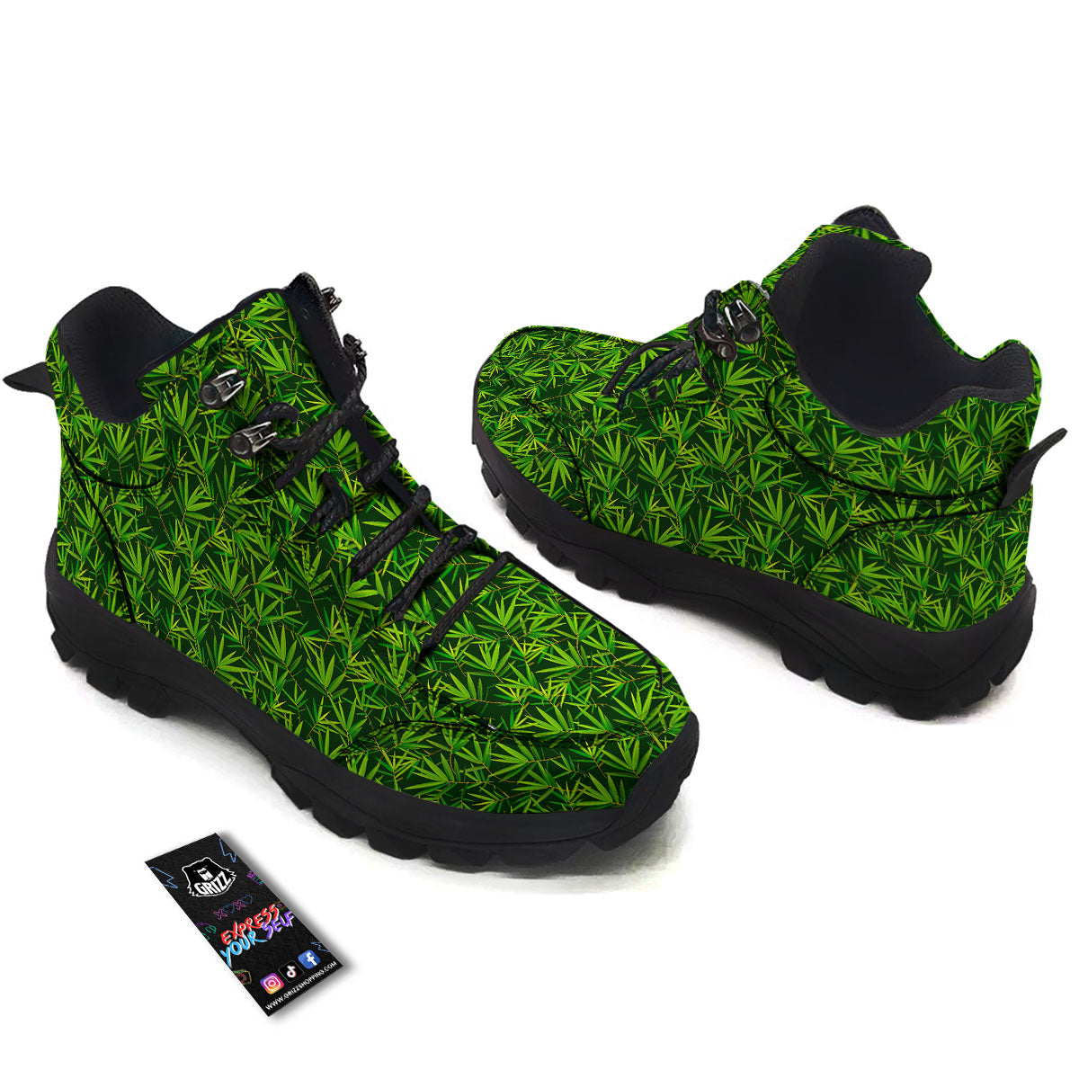 Bamboo Leaf Green Print Pattern Hiking Shoes-grizzshop