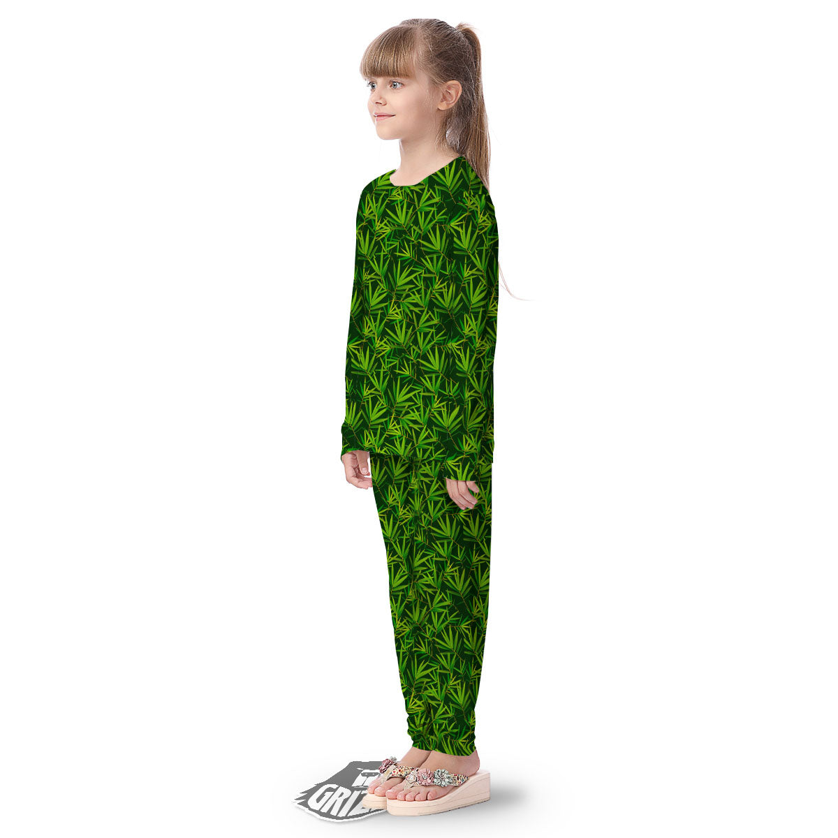 Bamboo Leaf Green Print Pattern Kid's Pajamas-grizzshop
