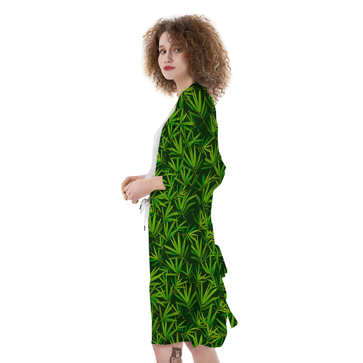 Bamboo Leaf Green Print Pattern Kimono-grizzshop