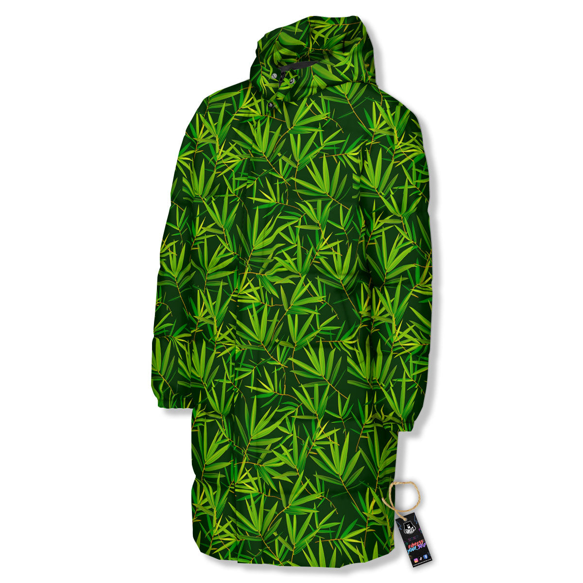 Bamboo Leaf Green Print Pattern Long Down Jacket-grizzshop
