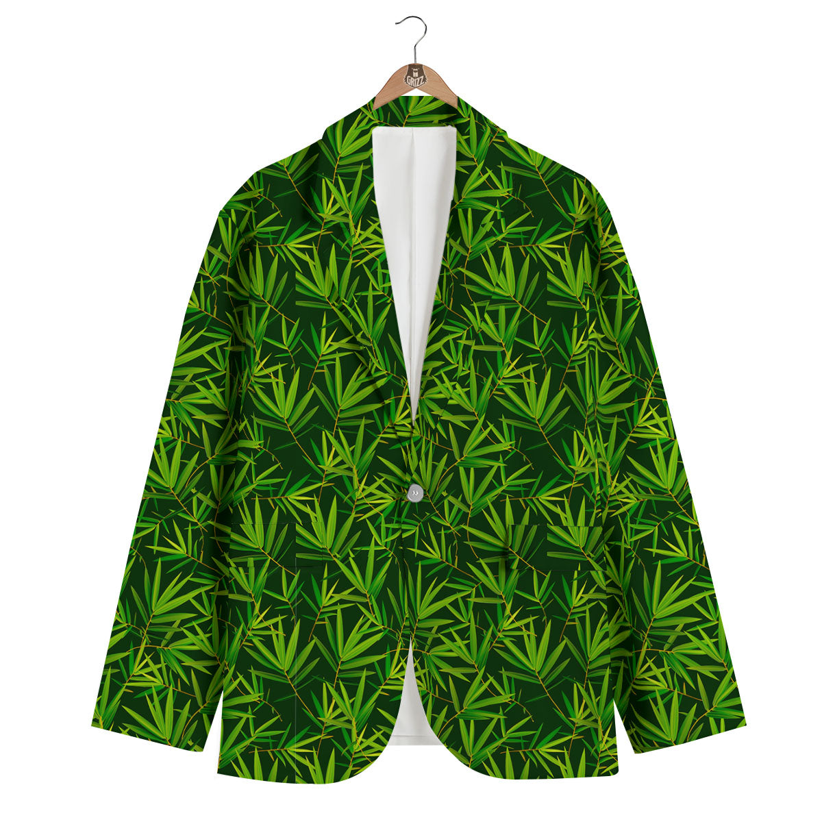 Bamboo Leaf Green Print Pattern Men's Blazer-grizzshop