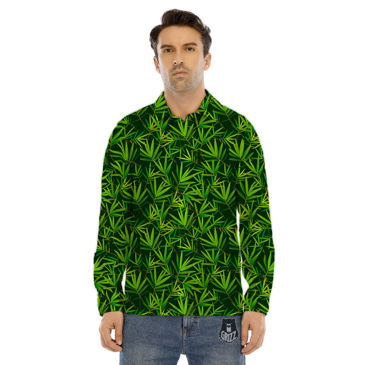 Bamboo Leaf Green Print Pattern Men's Dress Shirts-grizzshop